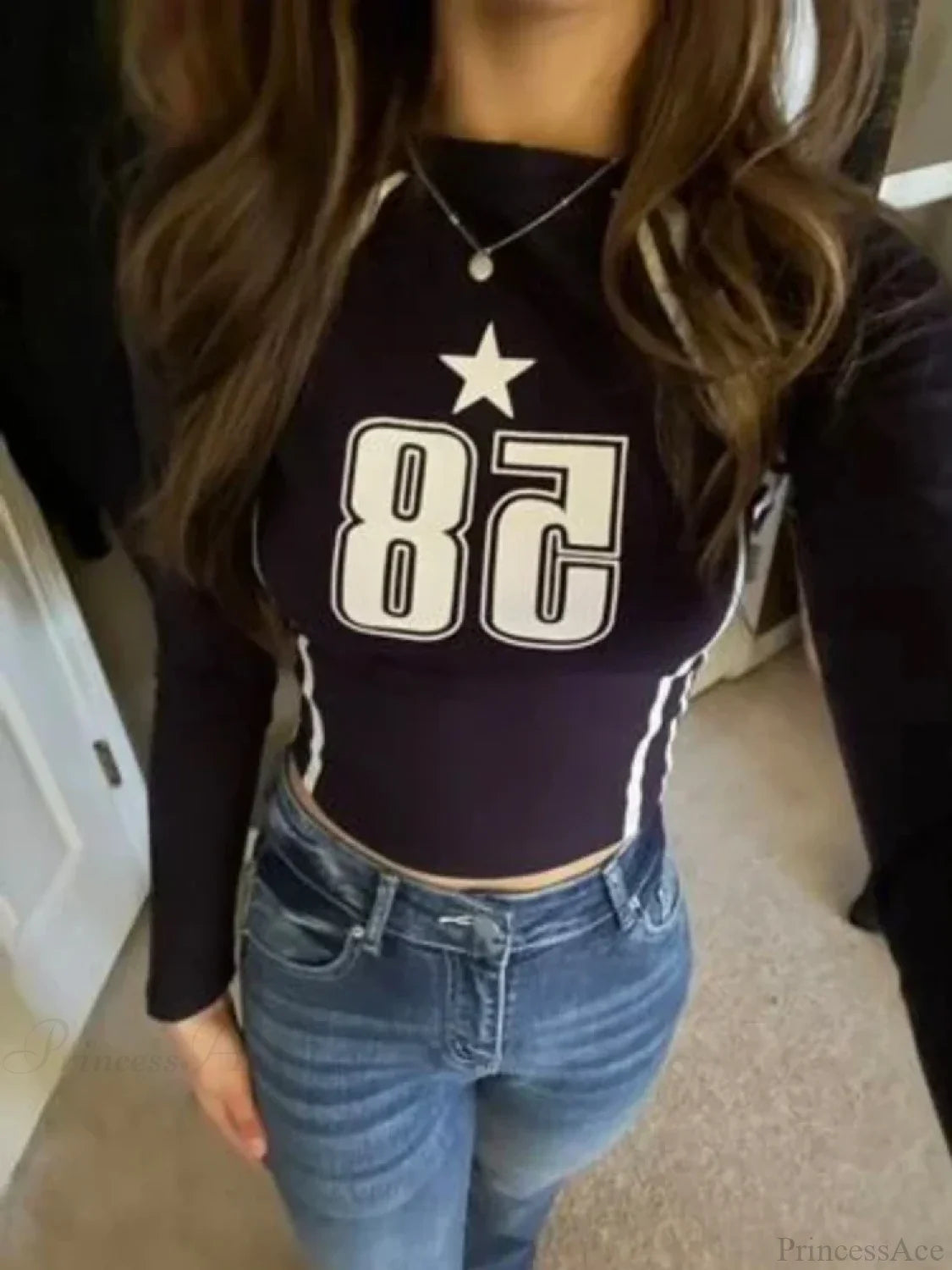 Gothic Open Umbilical Letter Printed Casual Long Sleeve Knit Top Black / S knittop-250126