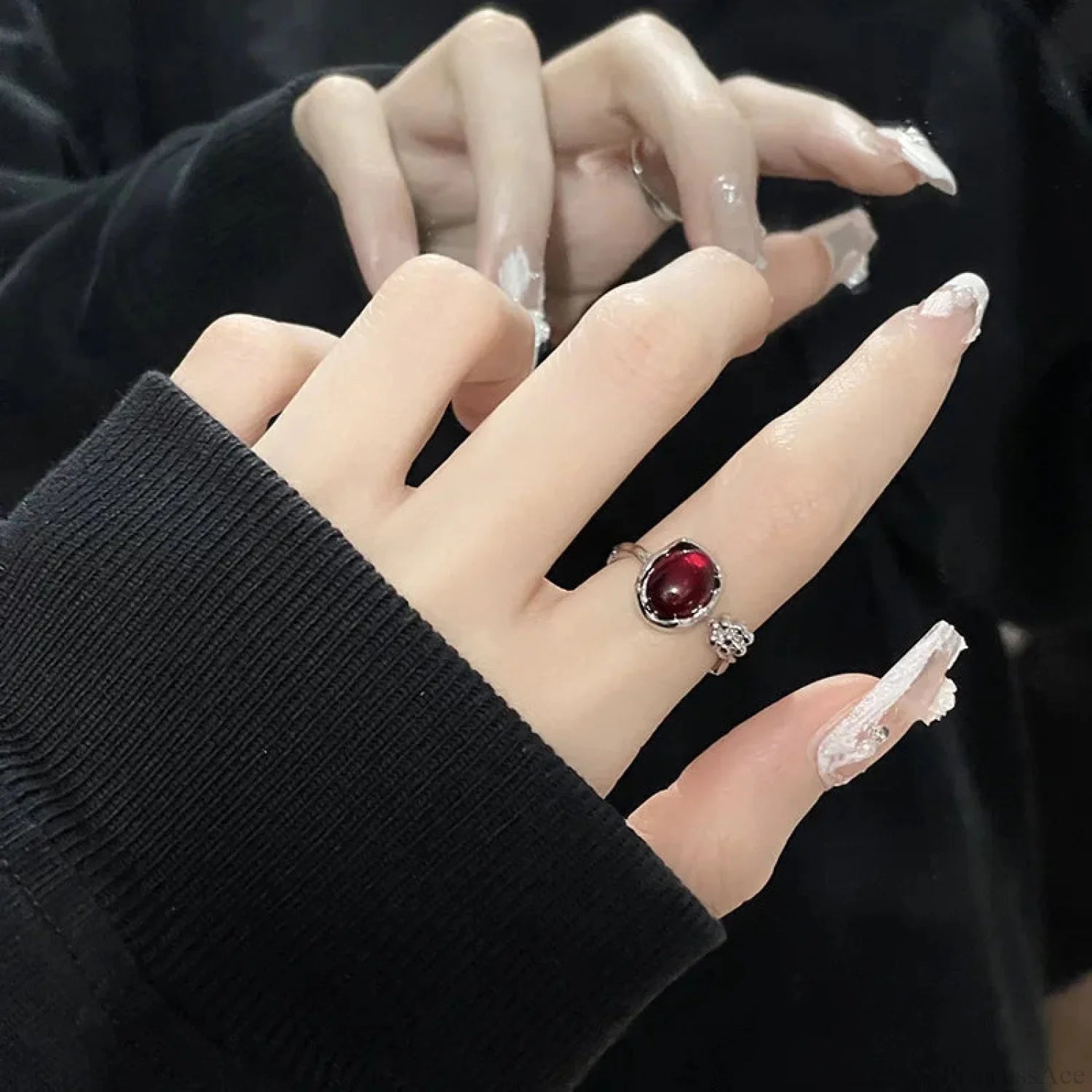 Gothic Unpredictable Stone Animal Ring red