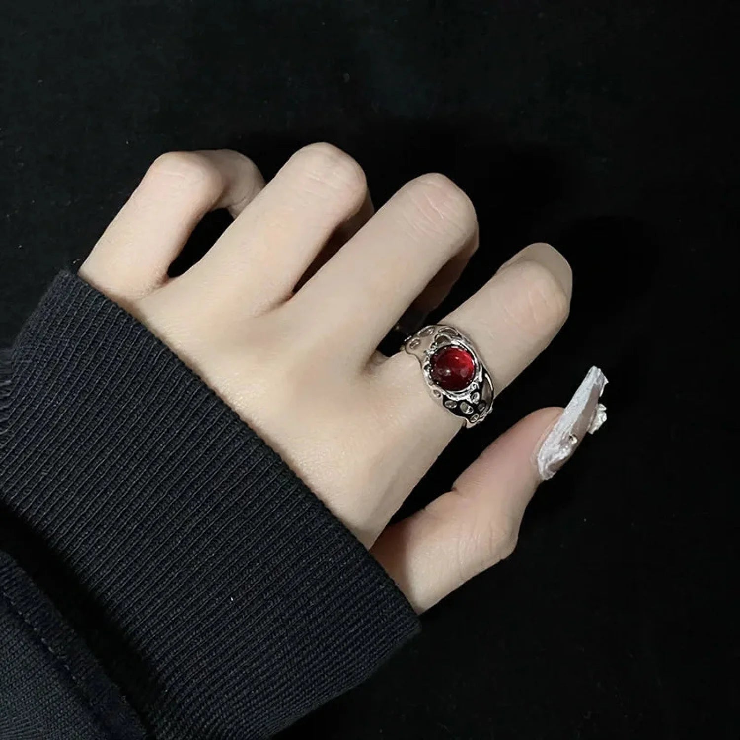 Gothic Unpredictable Stone Animal Ring red1