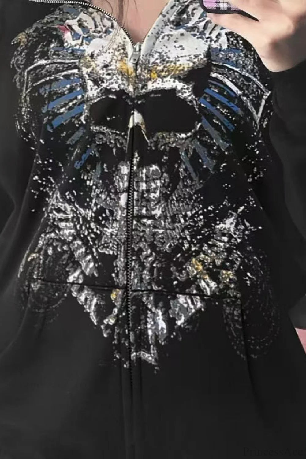 Gothic Zip Up Loose Hoodie Blue / S
