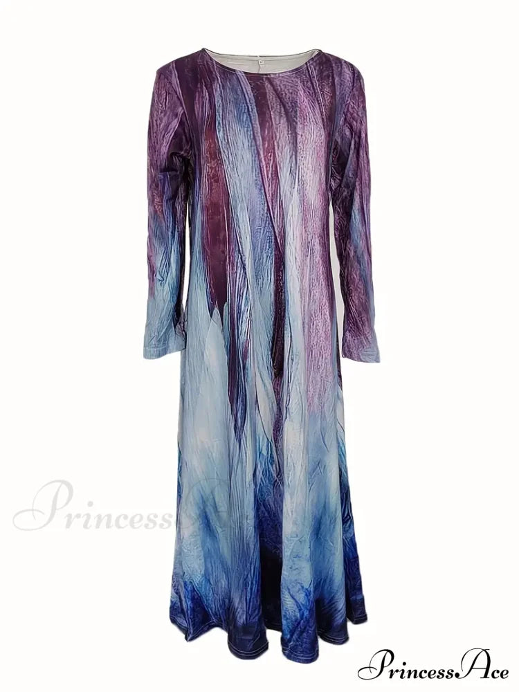 Gown Casual Long Full-Length Arm With Graphic Print S / Khaki Long Sleeve Maxi Dress