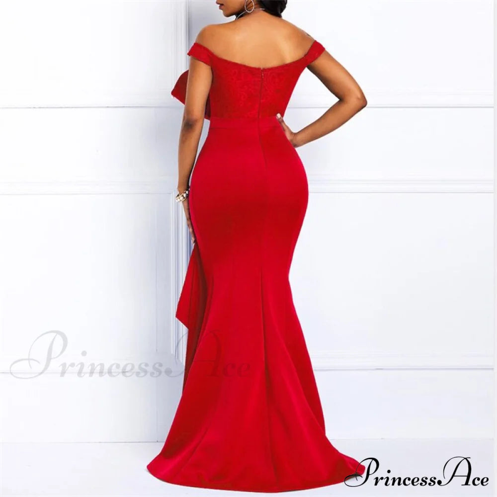 Gown Lace Elegant Embroidery Red Women Cut Low Party Beaded - Mermaid Warm-Season Floor-Length