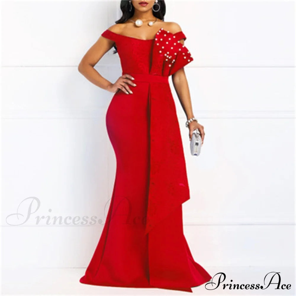 Gown Lace Elegant Embroidery Red Women Cut Low Party Beaded - Mermaid Warm-Season Floor-Length Red