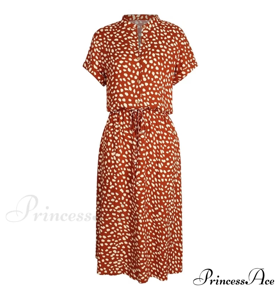 Gown Midi Casual Blouse Bohemian - Warm-Season For Design Coastal Leopard A-Line Loose Festive
