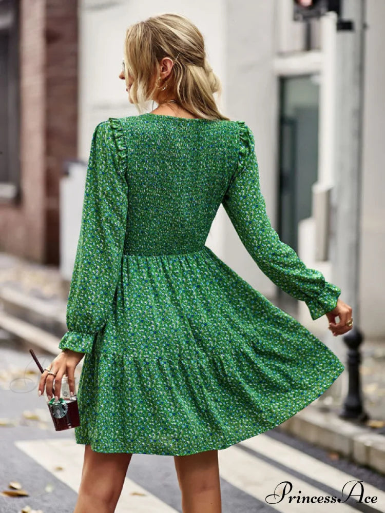 Gown Neck And For Spring A-Line Flowered Skirt Round Long-Sleeved - Summer Coats-L