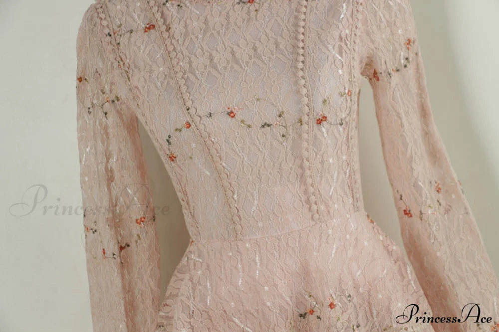 Gown Ruffle Embroidery Female Full-Length Full Elegant - Spring/Winter Long Waist Pink Party Lace