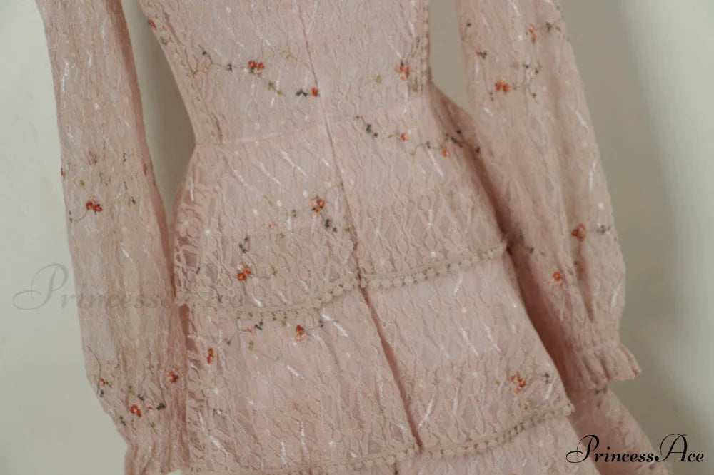 Gown Ruffle Embroidery Female Full-Length Full Elegant - Spring/Winter Long Waist Pink Party Lace