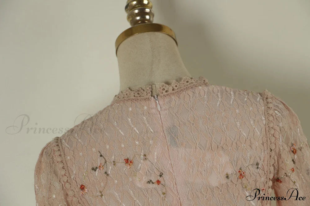 Gown Ruffle Embroidery Female Full-Length Full Elegant - Spring/Winter Long Waist Pink Party Lace