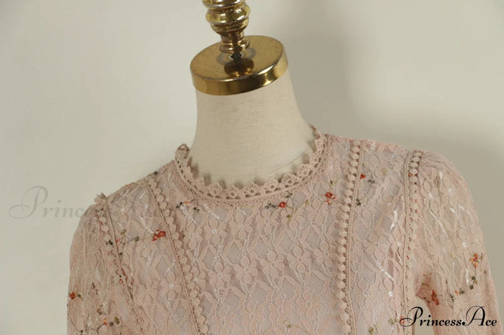 Gown Ruffle Embroidery Female Full-Length Full Elegant - Spring/Winter Long Waist Pink Party Lace