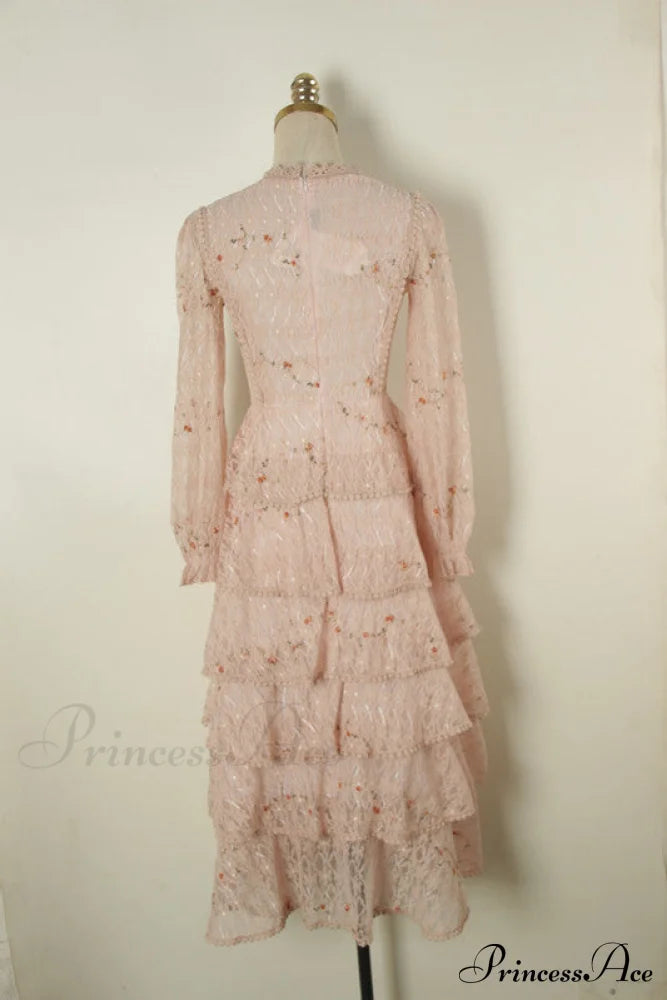 Gown Ruffle Embroidery Female Full-Length Full Elegant - Spring/Winter Long Waist Pink Party Lace