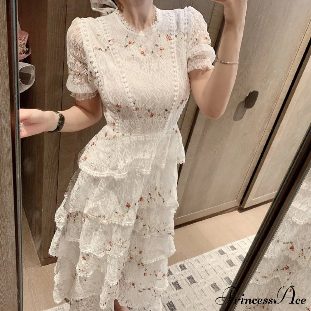 Gown Ruffle Embroidery Female Full-Length Full Elegant - Spring/Winter Long Waist Pink Party Lace
