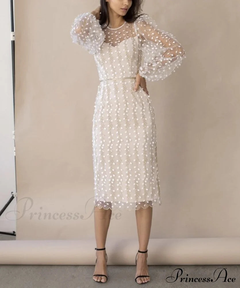 Gown Sleeves O-Neck Warm-Season With Women’s Elegant Party Long Lace For And Events
