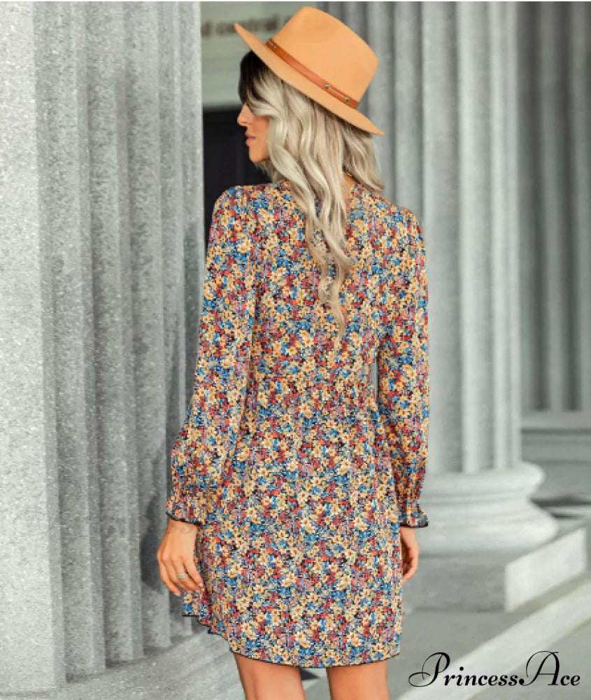 Gown With Fashion Flowered V-Neck Print Xl / Orange