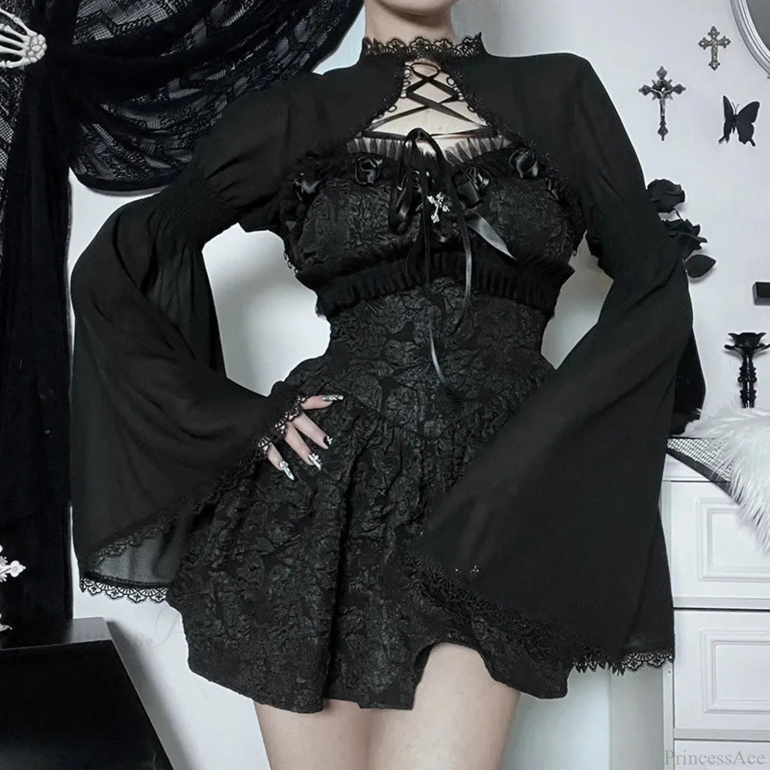 Graceful Tie Up Chiffon Top Black / S