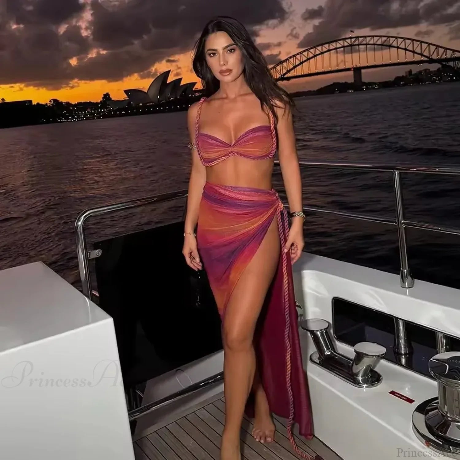 Gradient Bikini Set with Long Skirt Three Piece Swimsuit color2 / S