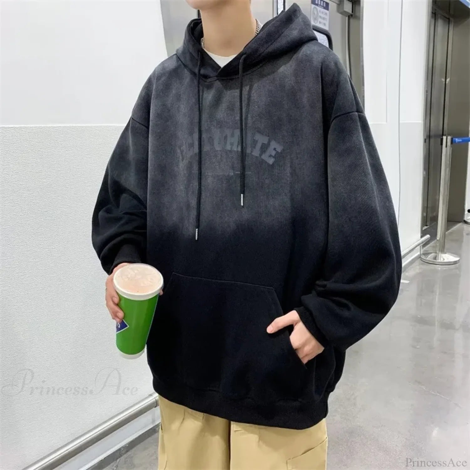 Gradient Letter Print Hip Hop Hoodie Black / M(40-50KG)