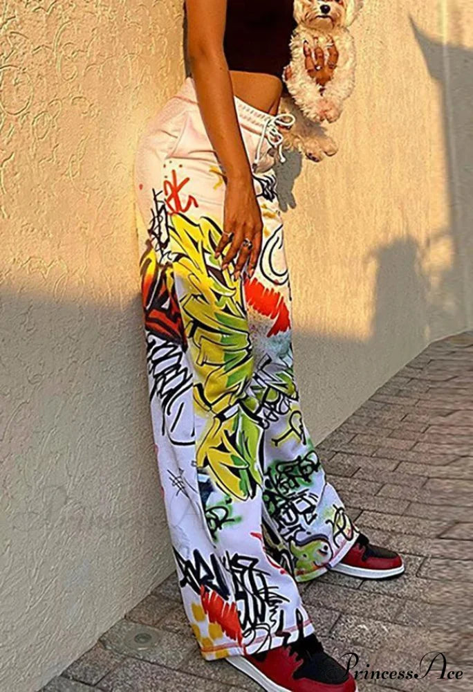 Graffiti Print Graceful Bodycon Maxi Dress White / S Pants