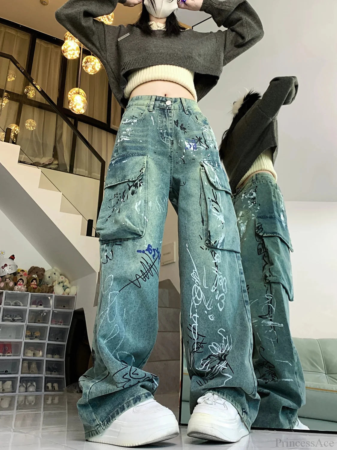 Graffiti Printed Gothic Cargo Pant