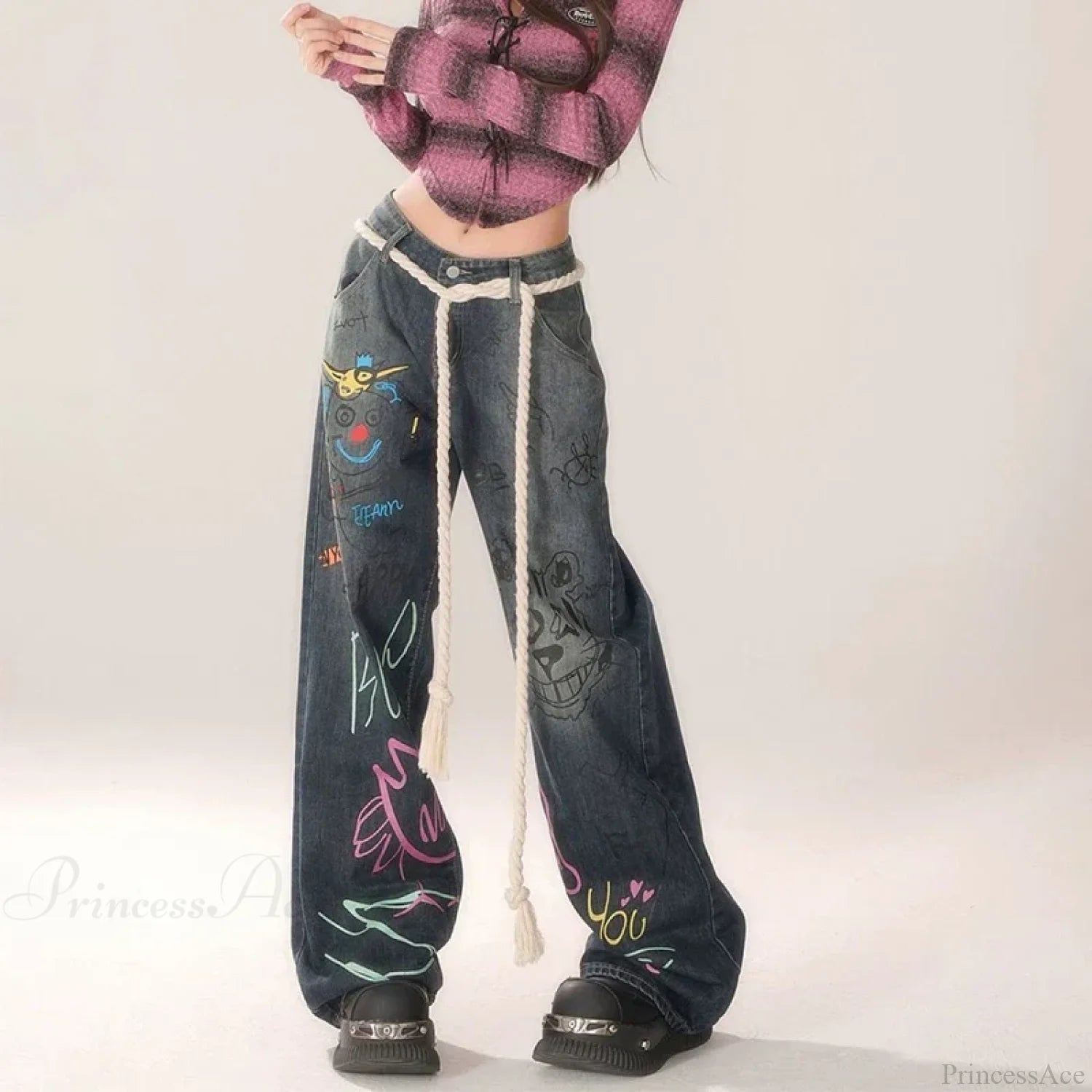 Graffiti Vintage High Waist Jeans Pants