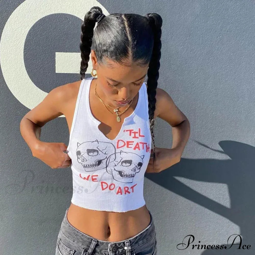 Graphic Cyber Streetwear Women Chic Sleeveless Activity 2024 Harajuku Skinny Crops Tank Top