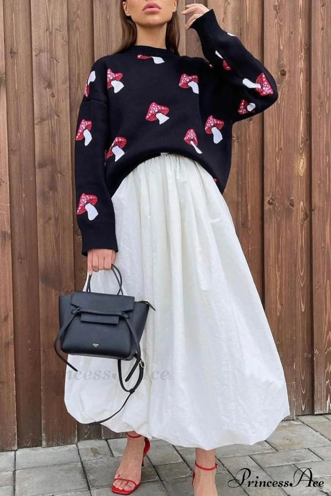 Graphic Mushroom Pullover Sweater Black / L Sweaters-L