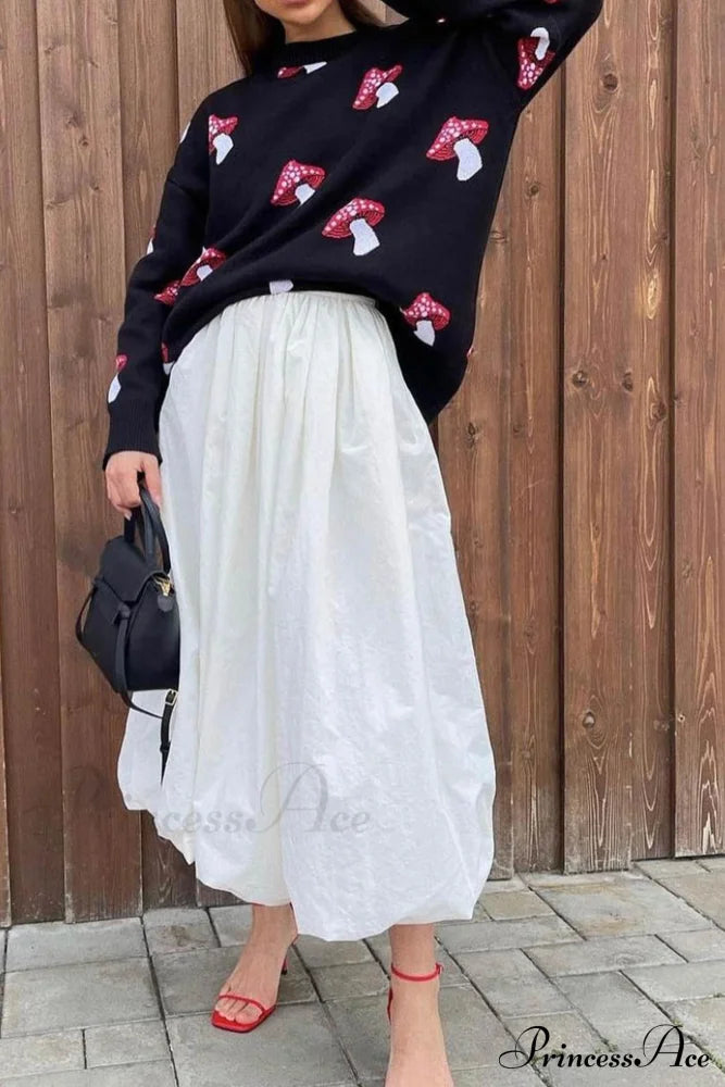 Graphic Mushroom Pullover Sweater Sweaters-L