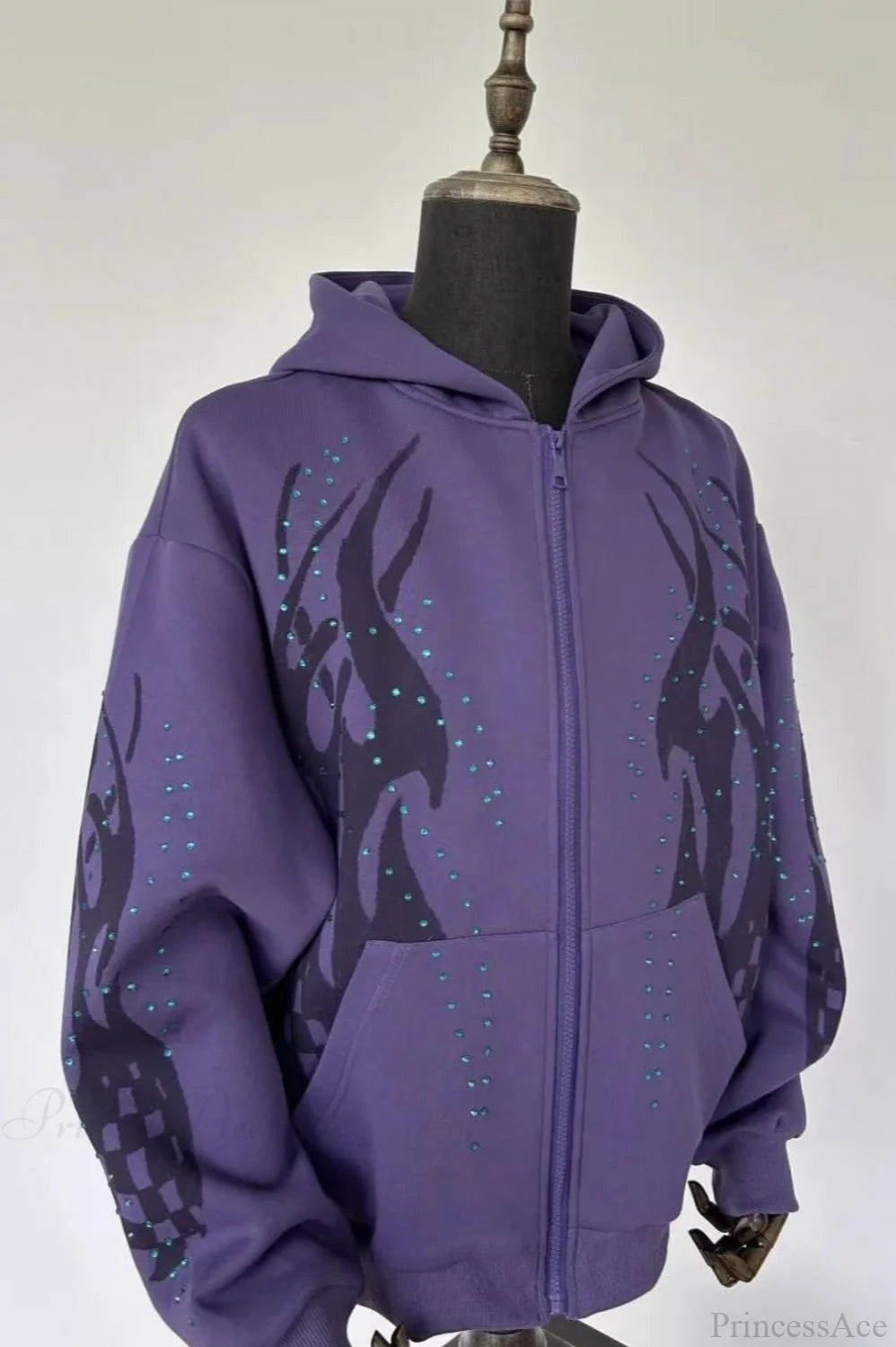 Graphic Print Hip-Hop Gothic Street Loose Zip Hoodie