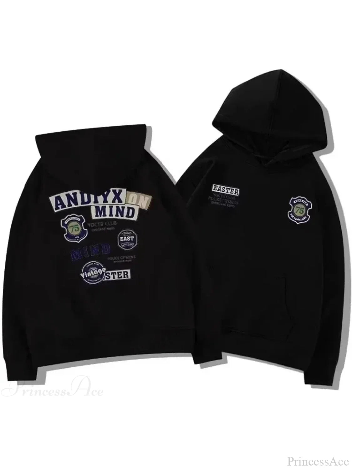 Graphic Printed Vintage Hoodie Black / M(40-50KG)