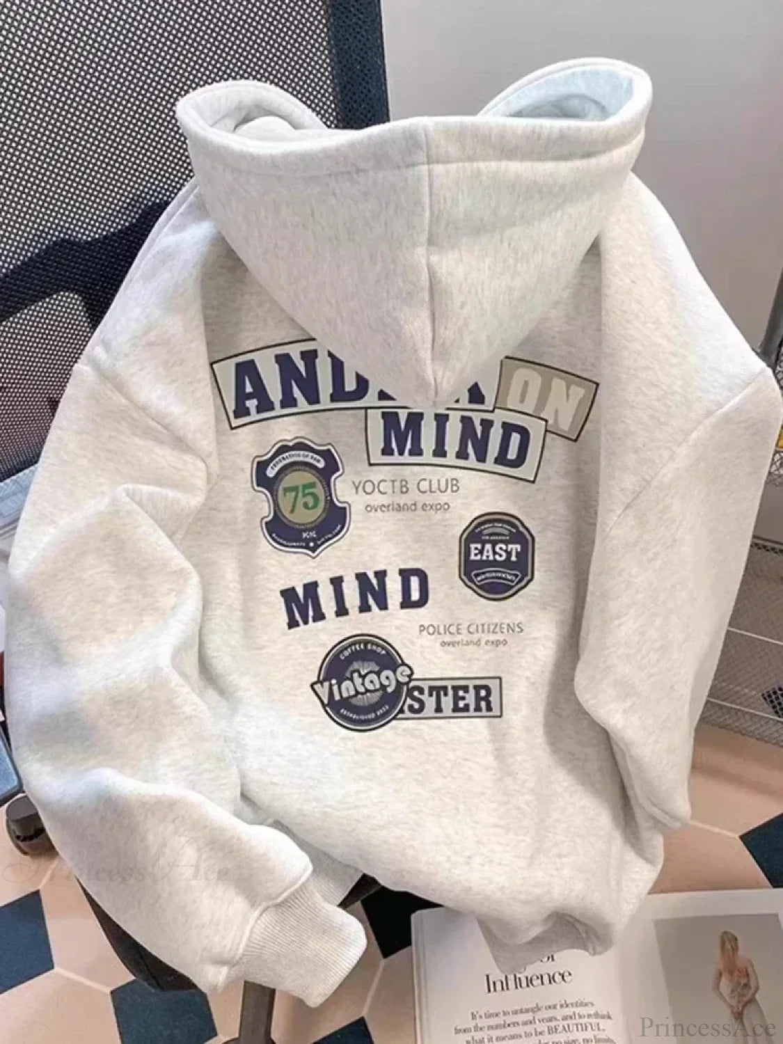 Graphic Printed Vintage Hoodie GRAY / M(40-50KG)