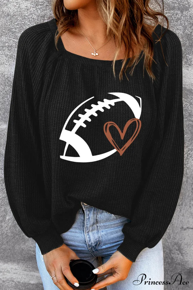 Graphic Ribbed Football Top Women’s Clothing