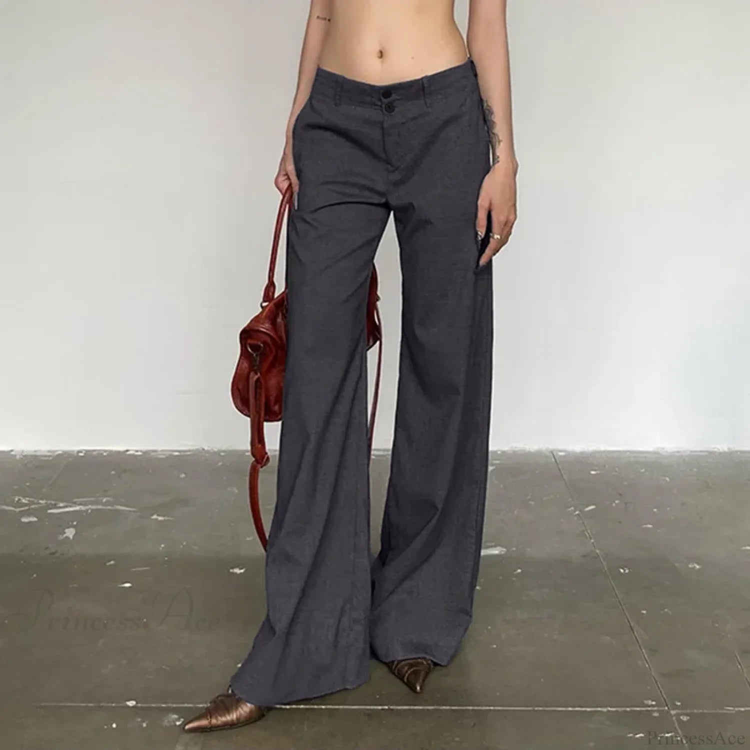 Gray Flared Palazzo Wide Leg Pants