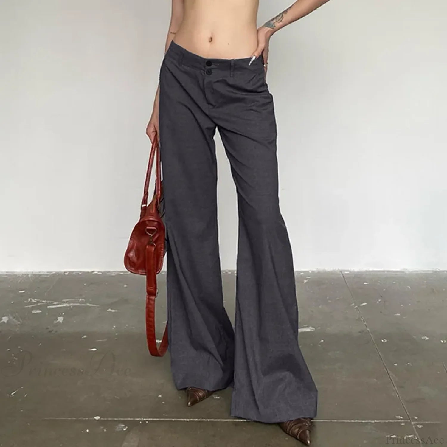 Gray Flared Palazzo Wide Leg Pants