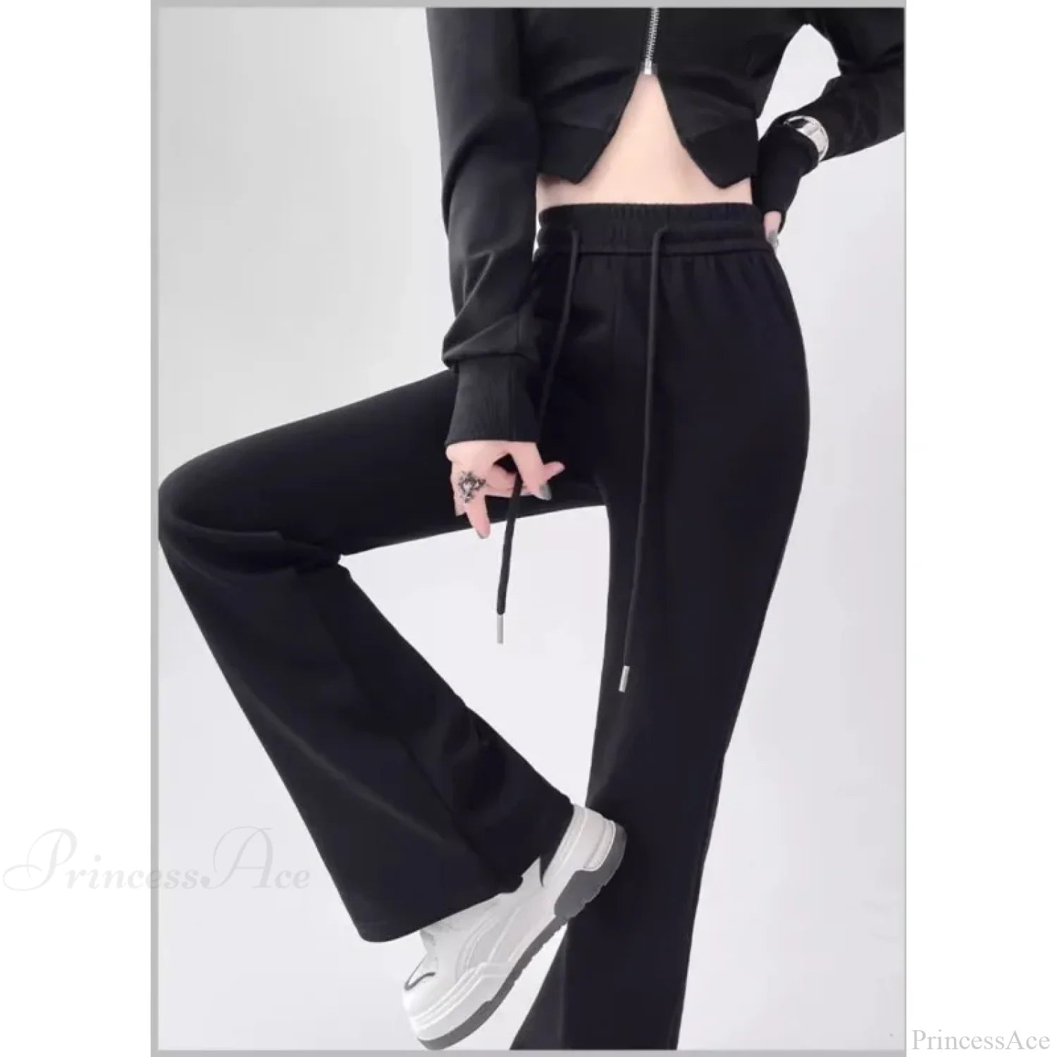 Gray High Waist Flared Sweatpants Pants