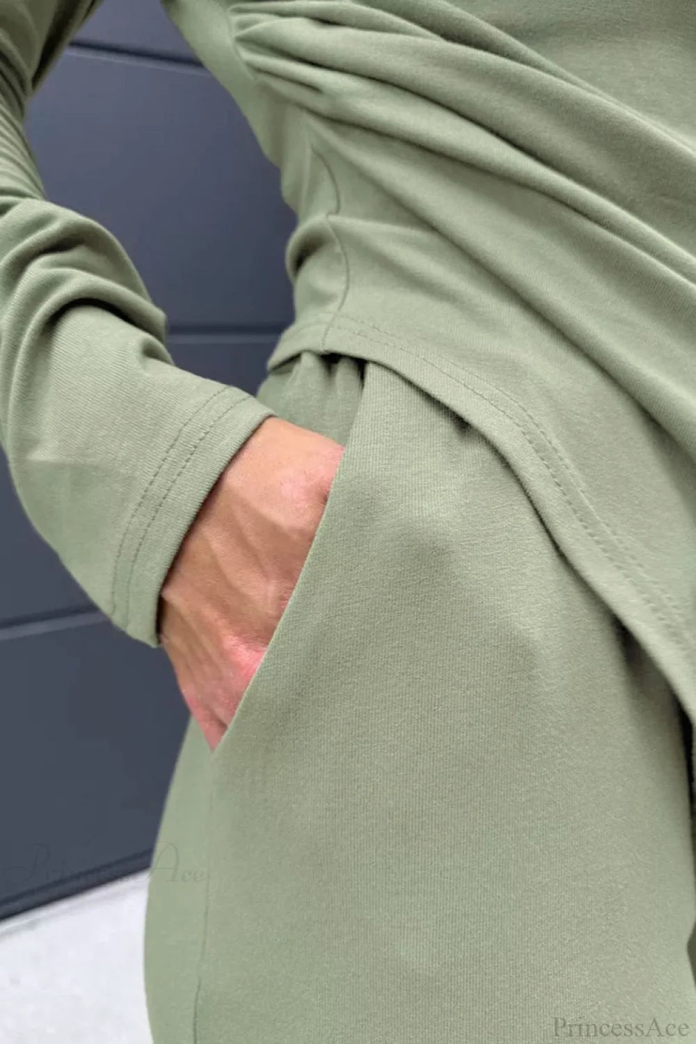 Gray Knit Off-the-Shoulder High Waist Wide Leg Two Piece Set