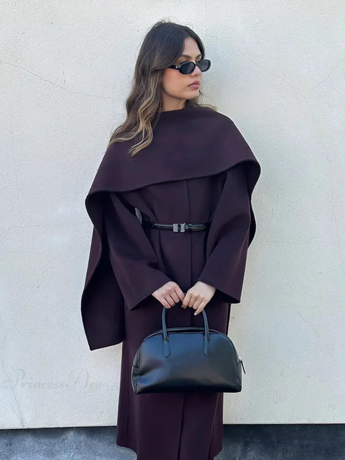 Gray Woolen Turn-Down Collar Overcoat