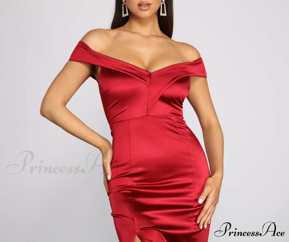 Grecia Formal High Charming Slit Satin Dress S.o. Long Dresses