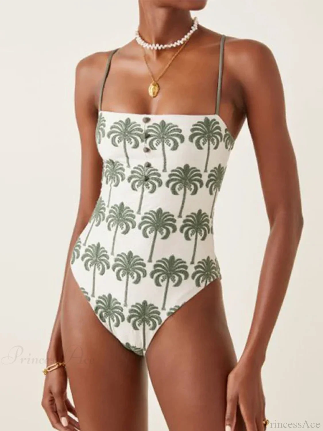 Green Coconut Print High Waist Bikini One Piece Green / L onepiece-250223