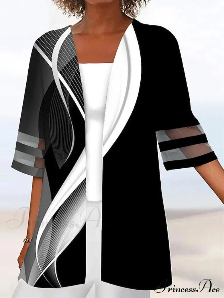 Green Half Design Blouse Graphic Neck Blue Boxy Arm Flowered Casual Black Festive Regular Women’s