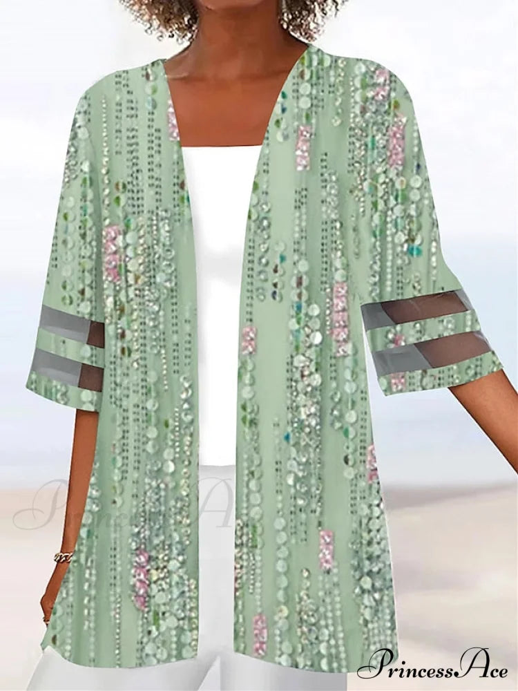 Green Half Design Blouse Graphic Neck Blue Boxy Arm Flowered Casual Black Festive Regular Women’s