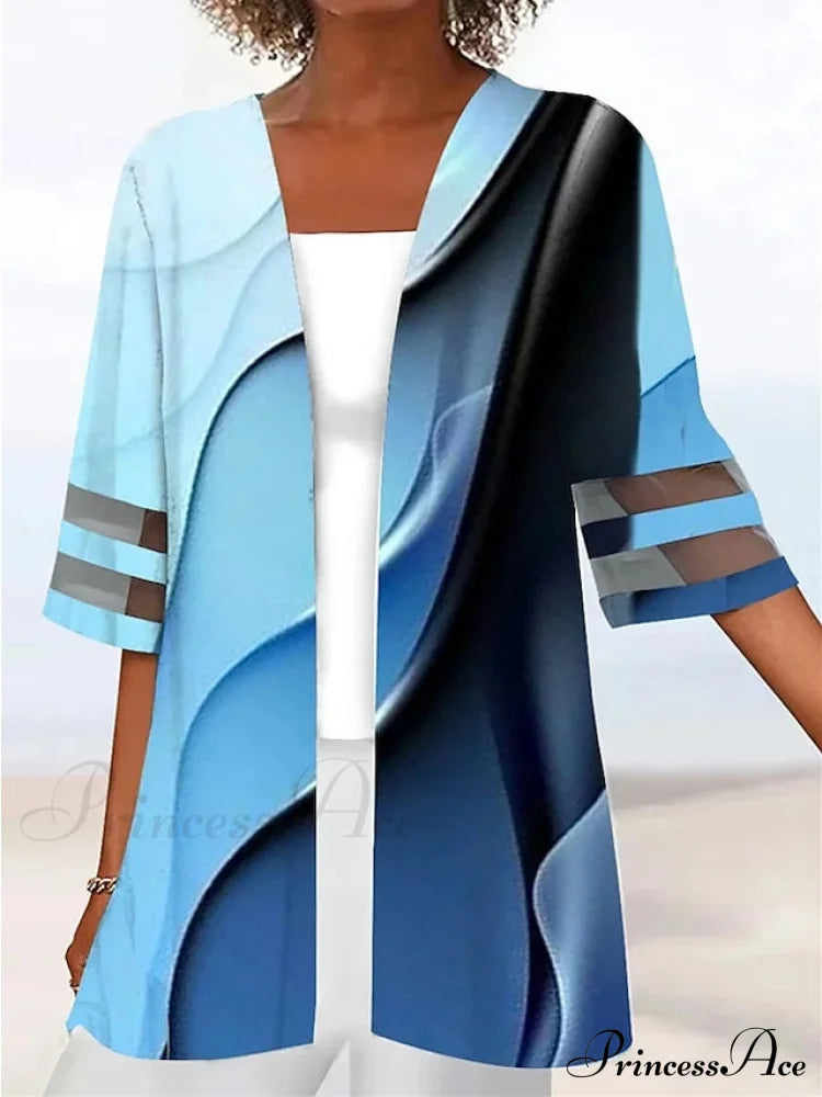 Green Half Design Blouse Graphic Neck Blue Boxy Arm Flowered Casual Black Festive Regular Women’s