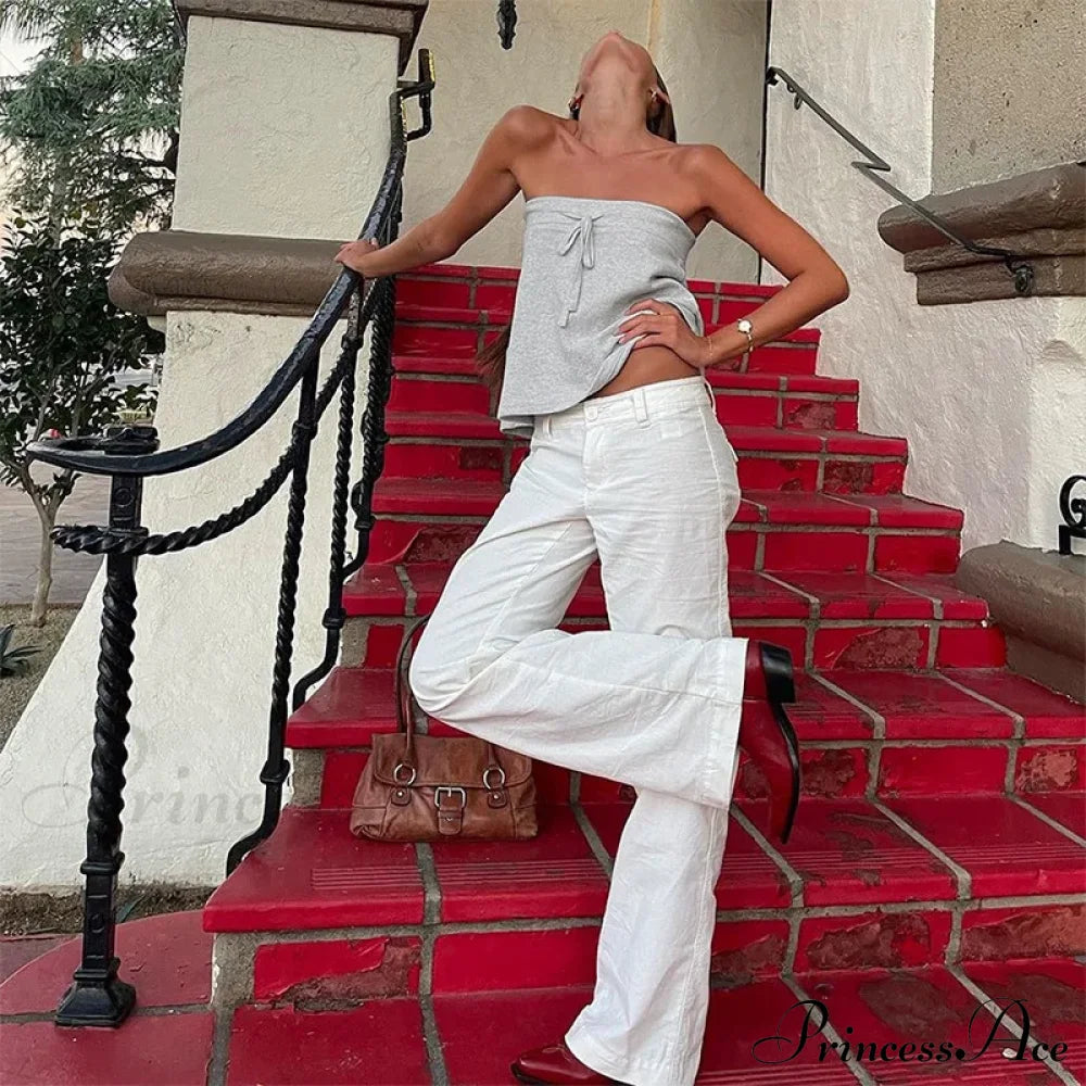 Grey Bow Tube Charming Jersey Crop Top Tops