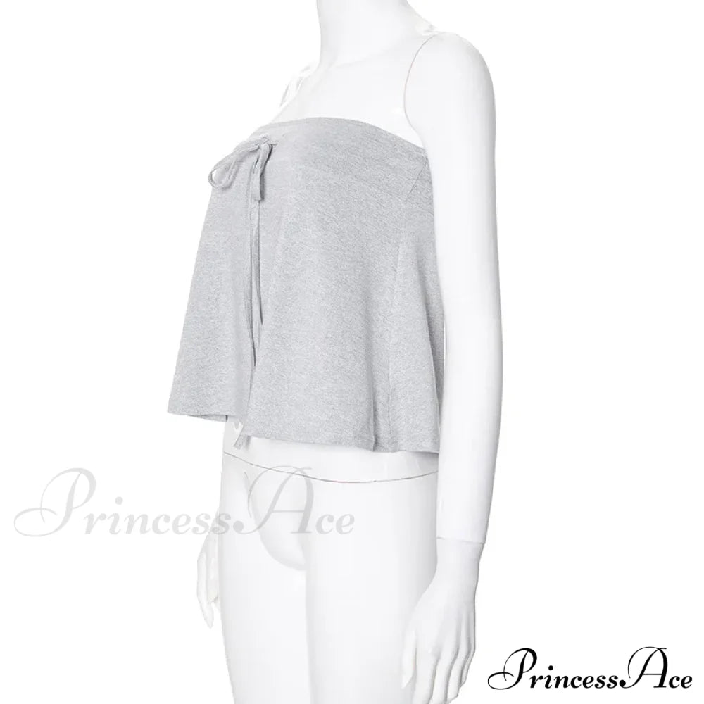 Grey Bow Tube Charming Jersey Crop Top Tops