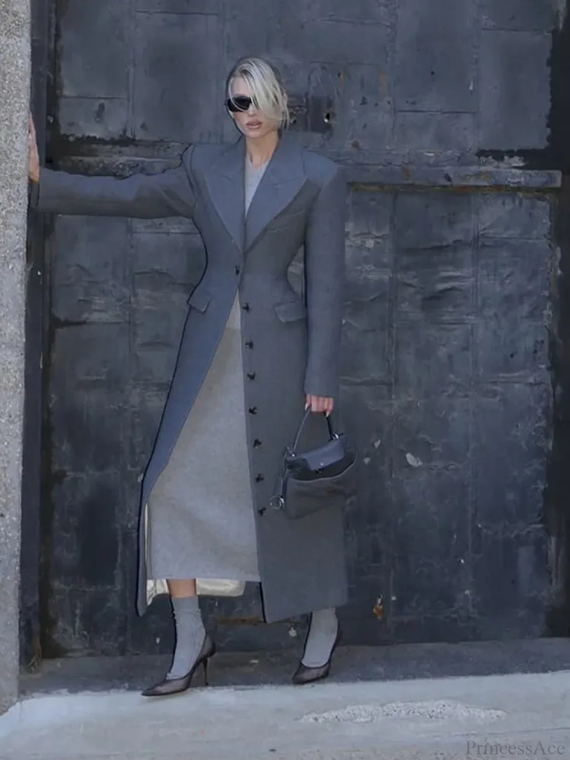 Grey Single Breasted Wool Coat