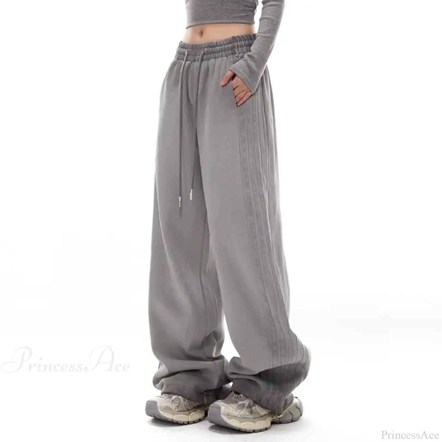 Grey Stripe Motion Casual Pants GRAY / S