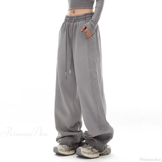 Grey Stripe Motion Casual Pants GRAY / S
