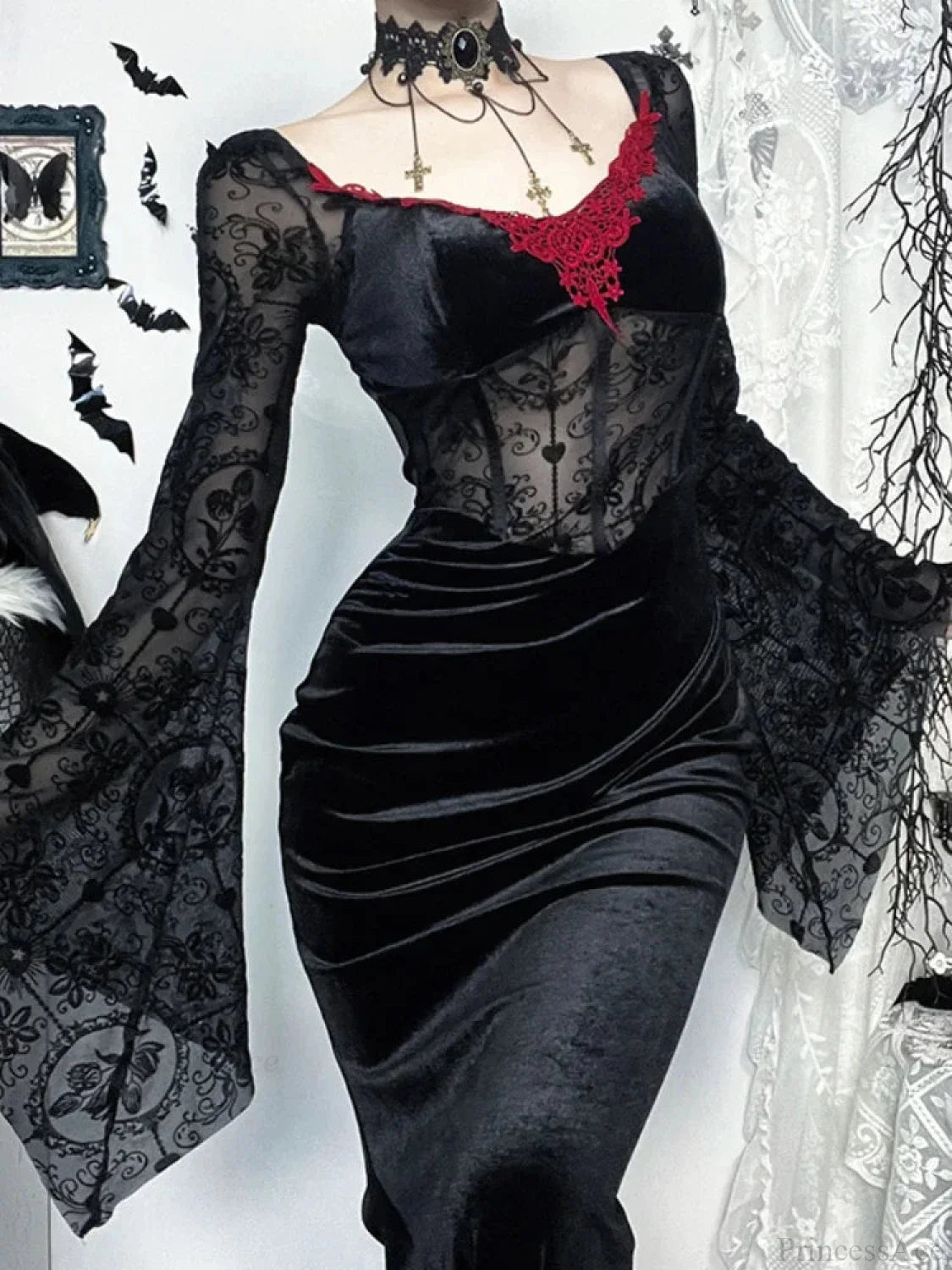 Grouping Mosaic Flare Sleeve Full-Length Dress