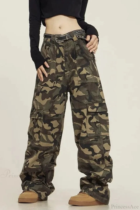 Grunge Camouflage Cargo Y2K Pants Olive / S
