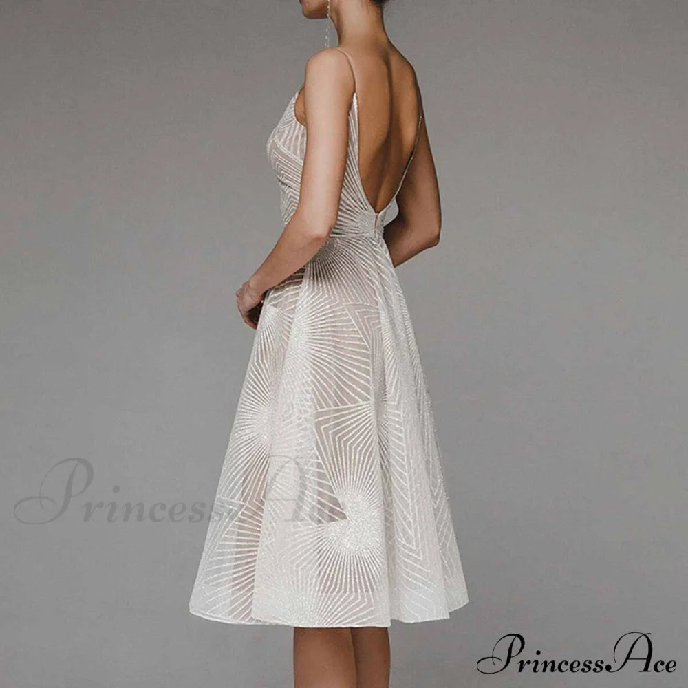 Guest Embroidered Formal Elegant Midi Warm-Season Wedding Evening Party - Backless Gown For Women