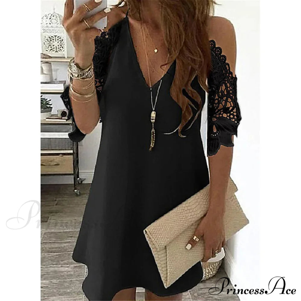 Women's Half Sleeve Solid Cutout Shift Dress Black __stock:200 casual dresses clothes dresses refund_fee:1200