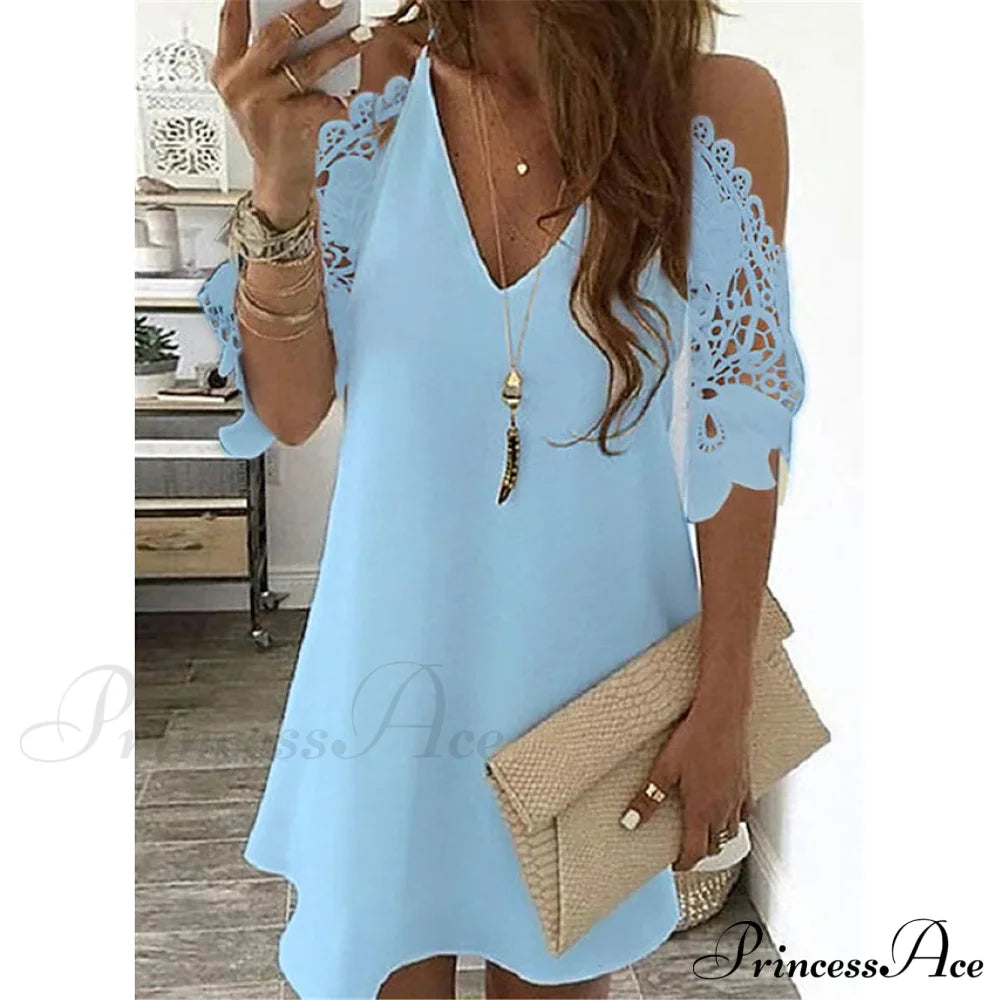 Women's Half Sleeve Solid Cutout Shift Dress Light Blue __stock:200 casual dresses clothes dresses refund_fee:1200